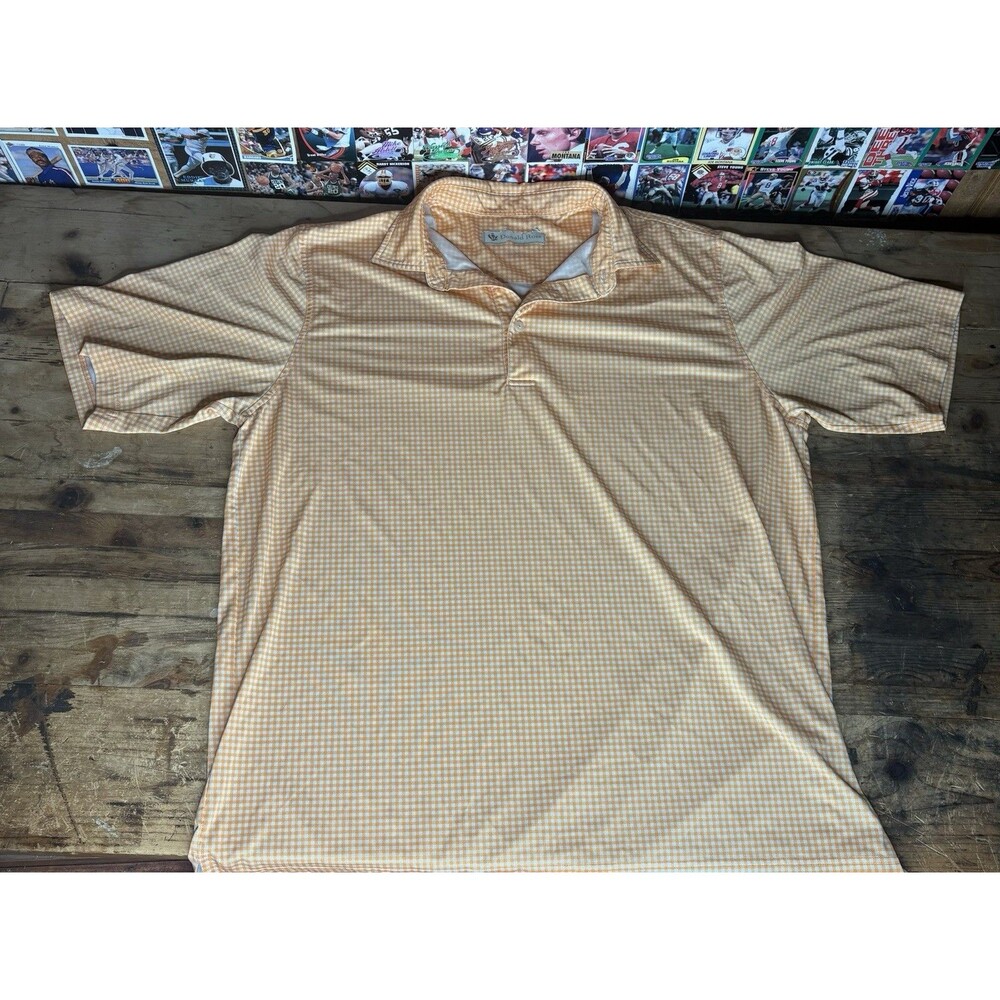 Donald Ross Plaid Orange Golf Polo Shirt Performance Men’s Medium Button Up